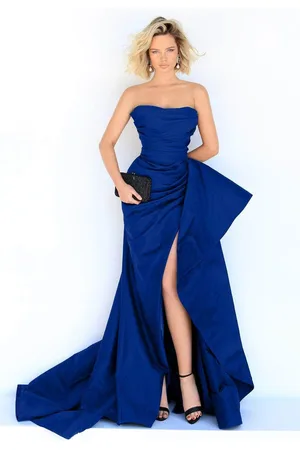 TARIK EDIZ 50868 Strapless Sweetheart Pleated Bodice High Slit Gown
