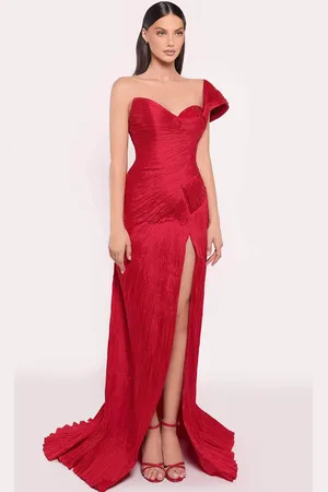 TARIK EDIZ 98767 - Shirred Gown with Slit