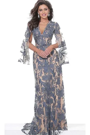JOVANI 00752 Cape Sleeve Novelty Lace Sheath Gown