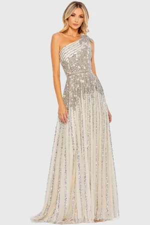 Mac Duggal 5679 - Asymmetric Neck Beaded Applique Evening Dress