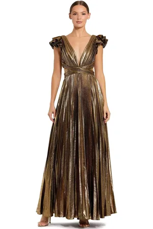 Ieena Duggal 27166 - Flutter Sleeve Metallic Dress
