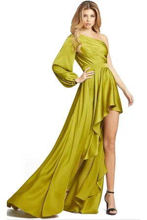 Ieena Duggal 49141 Asymmetric Bishop Sleeve Long Dress