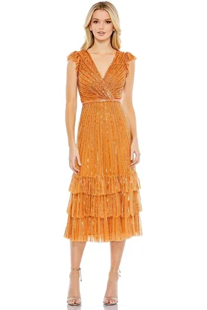 Mac Duggal 5585 - V-Neck Ruffled Cap Sleeve Knee-length Dress
