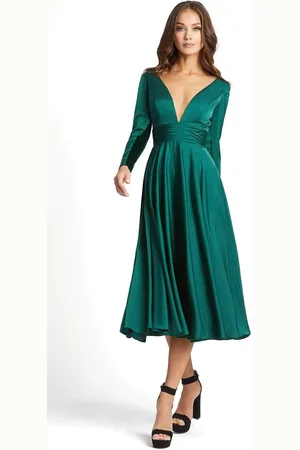 Ieena Duggal 67527 Deep V Neck A-Line Dress