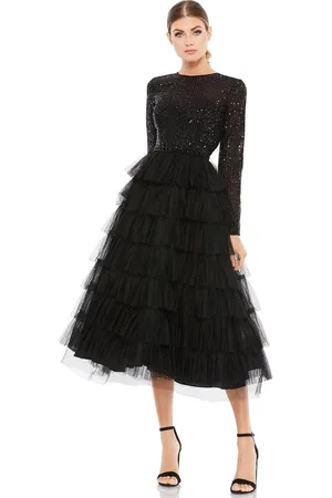 Ieena Duggal 26299 Long Sleeve Sequined Bodice A-Line Dress