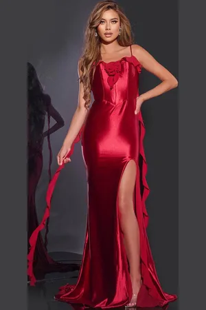 JOVANI D5078 - Semi-Sweetheart Ruffle Draped Prom Gown