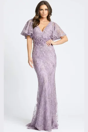 Mac Duggal Evening - 67493D V-Neck Bell Sleeve Embroidered Simple Prom Gown