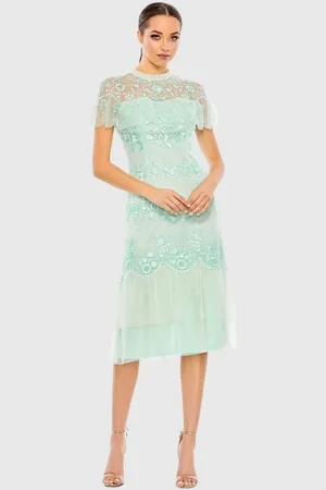 Mac Duggal A35147 - Illusion Short Sleeve Embroidered Evening Dress
