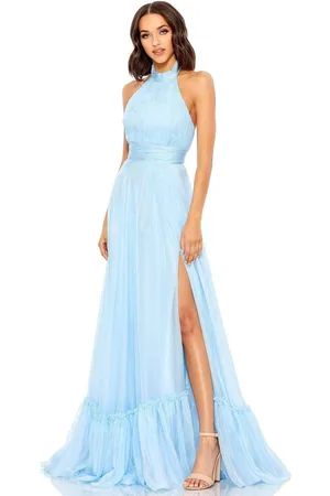 Mac Duggal 67816 High Halter Open Back A-Line Simple Prom Dress