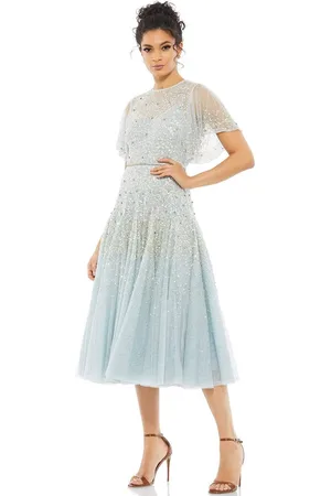 Mac Duggal 93655 Softy Bell Sleeve Tea Length Dress