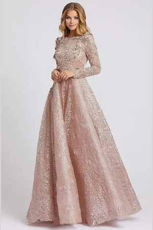 Mac Duggal Evening - 11121D Embroidered Long Sleeve A-line Dress