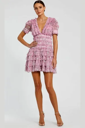 Ieena Duggal 8092 - Ruffled Frill Puff Sleeve Cocktail Dress