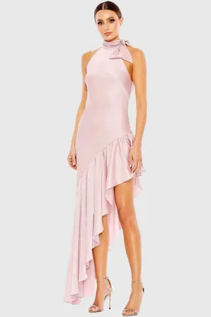 Ieena Duggal A68324 - Sleeveless Halter Neck High Low Dress