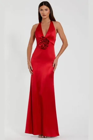 Ieena Duggal 49913 - Plunging Halter 3D Flower Evening Dress