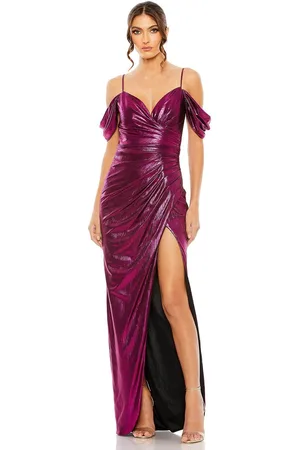 Ieena Duggal 27091 - Ruched Detail Cold-Shoulder Evening Dress
