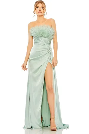 Mac Duggal 11690 - Feather Neckline Ruched Prom Gown