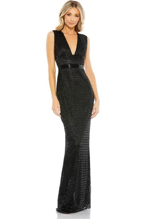 Mac Duggal 5625 - Bugle Beaded Plunging Evening Gown