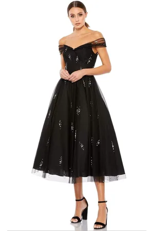 Ieena Duggal 26498 Tea Length Pearl-Ornate A-Line Dress