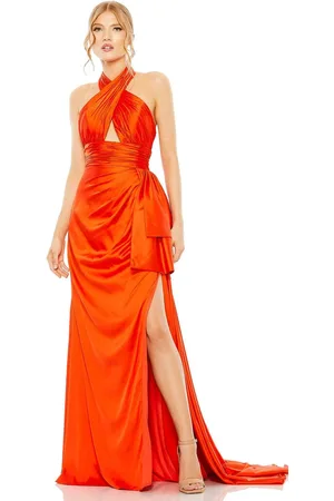 Mac Duggal 68444 - Crisscross Satin Halter Classic Prom Dress