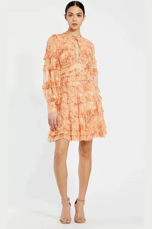 Ieena Duggal 8094 - Ruffled Long Sleeve A-Line Cocktail Dress