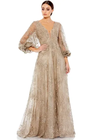 Mac Duggal 20283 - Long Sleeves Plunging V-neck Long Gown