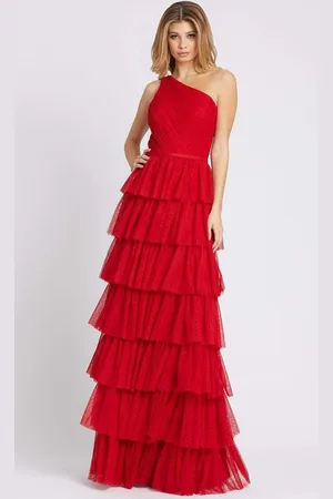 Ieena Duggal 49102 One Shoulder Long Tiered Simple Prom Dress