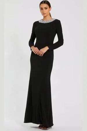 Ieena Duggal 49951 - Long Sleeve Beaded Neckline Evening Gown