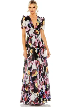 Mac Duggal 55933 - Plunging Floral Print Formal Gown