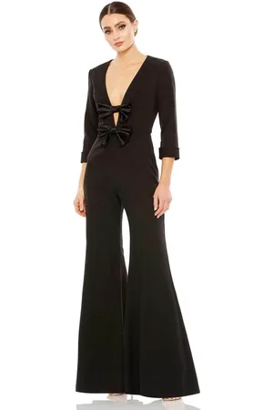 Ieena Duggal A27033 - Bow Detailed Quarter Sleeve Jumpsuit