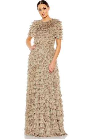 Mac Duggal 8017 - Short Sleeve Ruffled Evening Gown