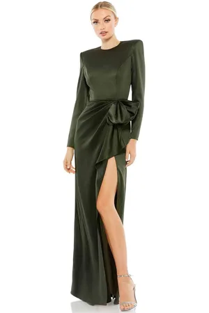 Ieena Duggal 26676 - Bow Ornate Slit Evening Dress
