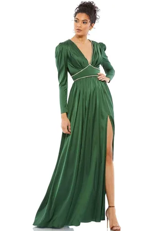 Ieena Duggal 55702 - Puffed Sleeve Evening Gown With Slit