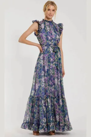 Ieena Duggal 56116 - Printed Floral Design Mock Neck Prom Gown
