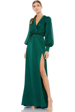 Ieena Duggal 49146 Split Bishop Sleeve High Slit Dress