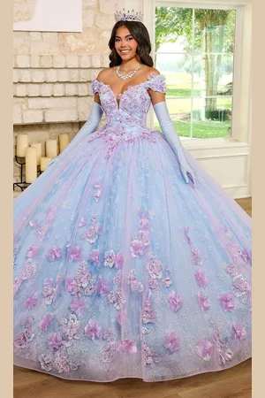 Rachel Allan RQ2190 - 3D Floral Embellished Plunging Neck Ballgown
