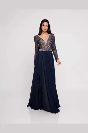 Terani Couture 1812M6650 Lace Long Sleeved A-line Gown