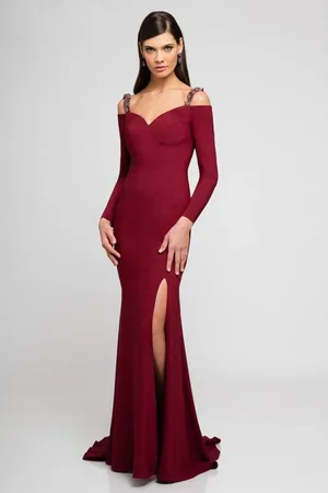 Terani Couture 1723E4502 Cold Shoulder Long Sleeve Sheath Gown