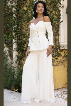 Terani Couture 242E3185 - Metallic Lace Long Sleeve Pantsuit