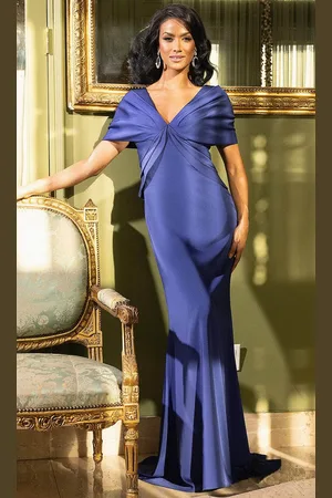 Terani Couture 242M3315 - Short Sleeve V-Neck Evening Gown