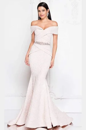 Terani Couture 1812M6657 Off-Shoulder Brocade Mother of the Groom Gown