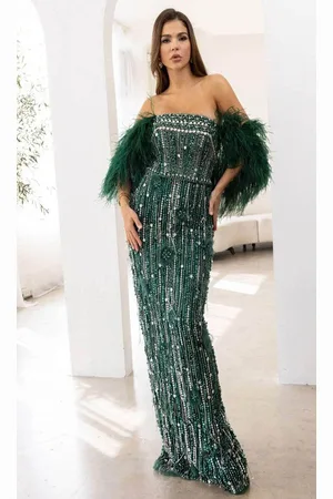 Terani Couture 241GL2603 - Feather Off-Shoulder Evening Dress