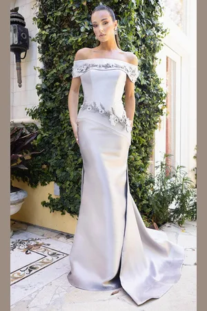 Terani Couture 242M3356 - Floral Applique Off Shoulder Evening Gown