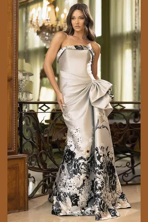 Terani Couture 241E2494 - Strapless Floral Jacquard Evening Gown