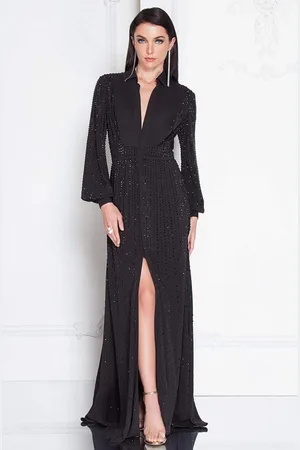 Terani Couture 1812E6274 Bishop Sleeves Bejeweled Gown