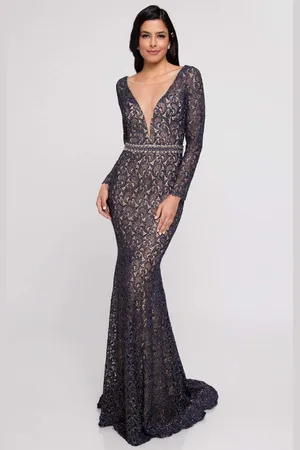 Terani Couture 1812E6299 Long Sleeves Lace Gown