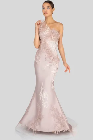 Terani Couture 1911E9095 Embroidered Asymmetric Neck Mermaid Gown