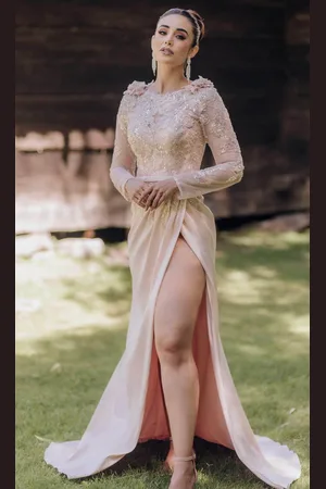 Terani Couture 232M1557 - Long Sleeve High Slit Evening Gown