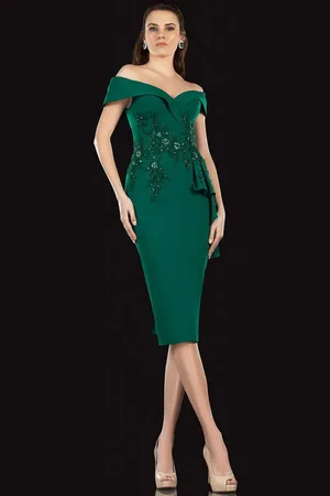 Terani Couture 2021C2625 Off Shoulder Ruffle Accented Sheath Dress
