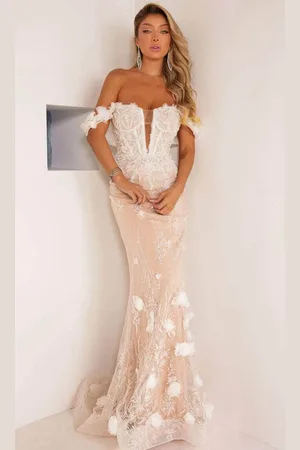 Terani Couture 241P2024 - Off-Shoulder 3D Floral Embellished Prom Dress