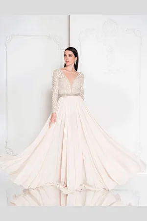 Terani Couture 1812M6650 Lace Long Sleeved A-line Gown